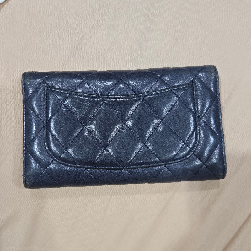 CHANEL 香奈兒 羊皮長夾 深藍色-14