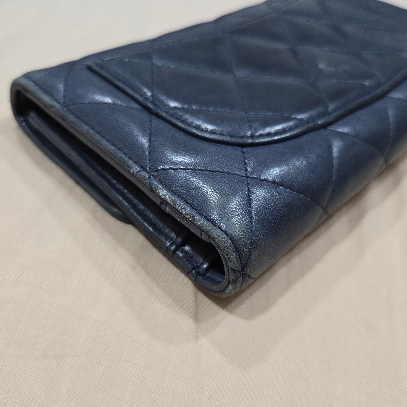 CHANEL 香奈兒 羊皮長夾 深藍色-16