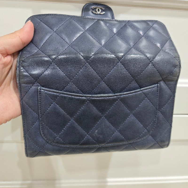 CHANEL 香奈兒 羊皮長夾 深藍色-18