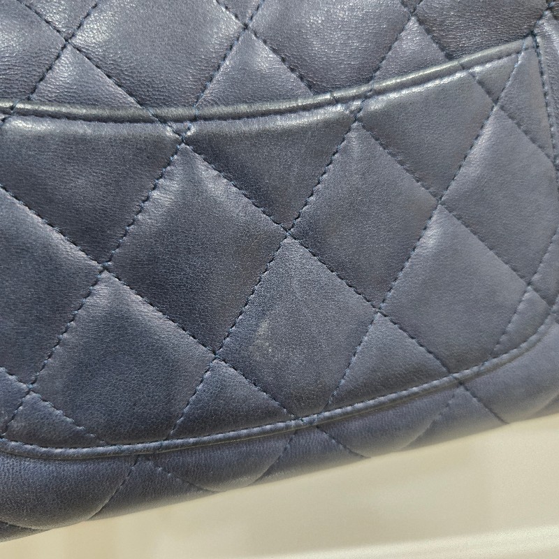 CHANEL 香奈兒 羊皮長夾 深藍色-19