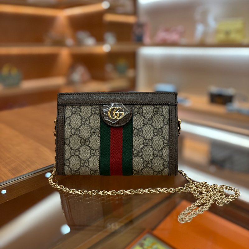 【現貨|快速出貨】GUCCI Ophidia GG Mini Bag|經典老花迷你包|復古綠紅織帶|斜背肩背兩用-0