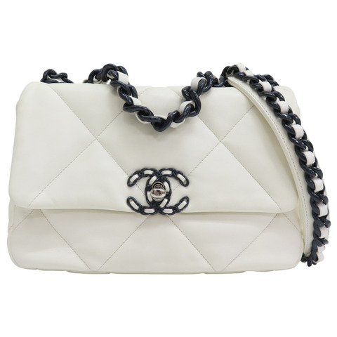 白色 羊皮 19包 26cm 鍊帶 肩背包【CHANEL 香奈兒】 AS1160