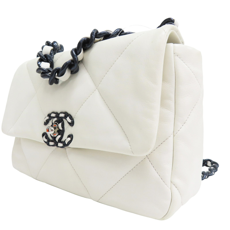 白色 羊皮 19包 26cm 鍊帶 肩背包【CHANEL 香奈兒】 AS1160-1