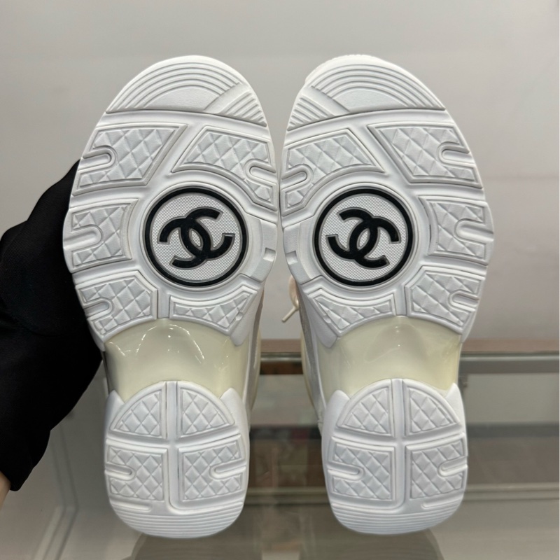 Chanel香奈兒 灰色麂皮拼粉色雙C女款運動鞋 37碼全新專櫃正品-9