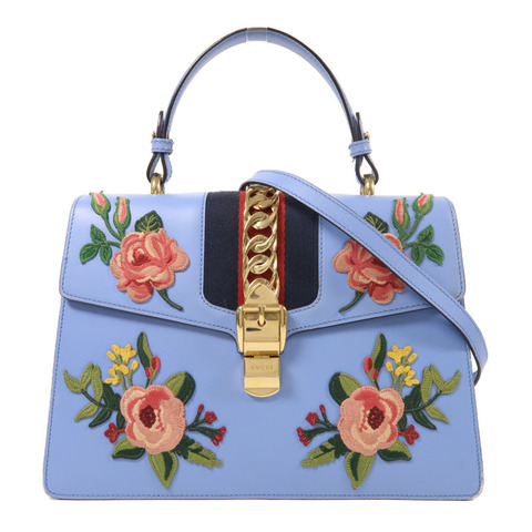 GUCCI 牛皮皮革Sylvie Medium金扣手挽肩背兩用袋