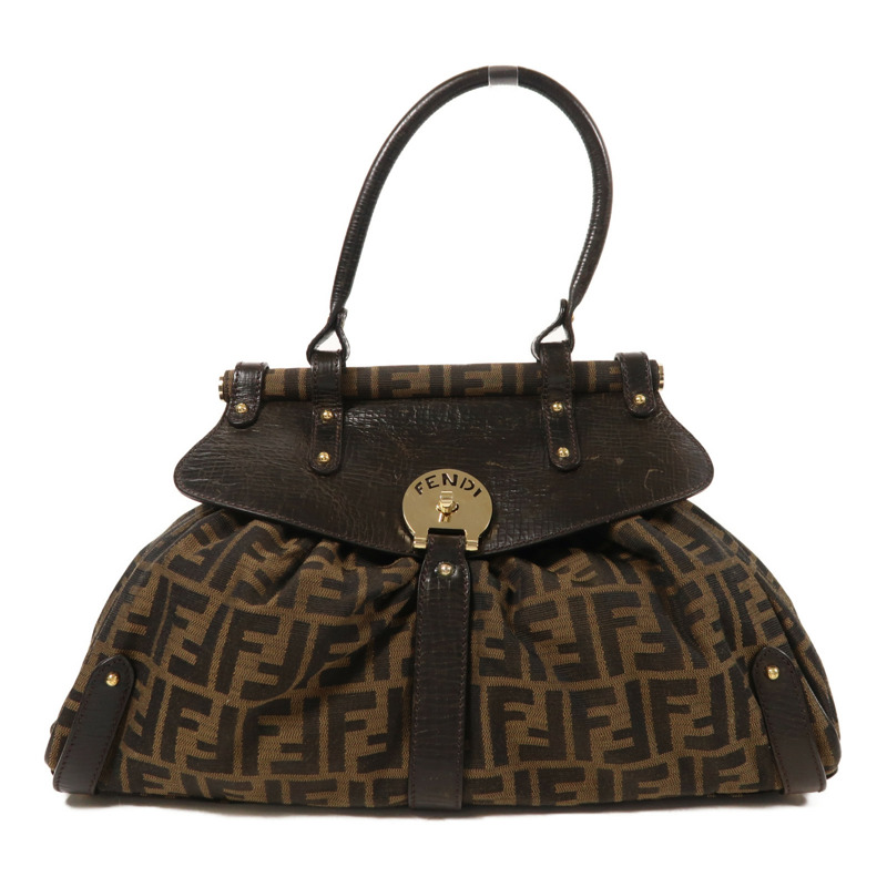 FENDI 帆布/牛皮皮革Hand Bag金扣手挽袋-0
