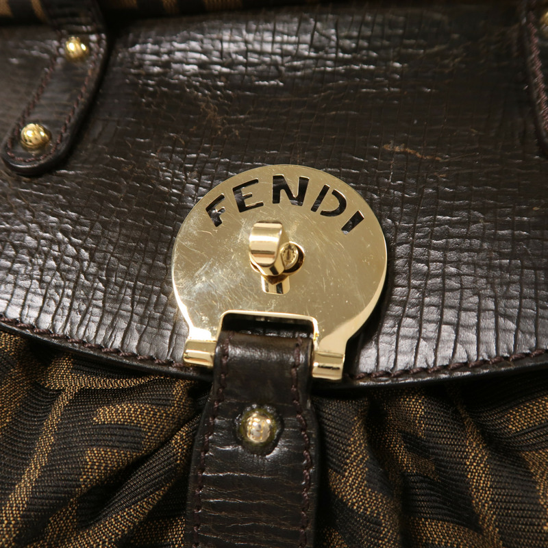 FENDI 帆布/牛皮皮革Hand Bag金扣手挽袋-9