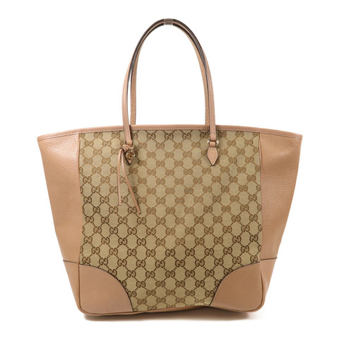 GUCCI 帆布/皮革Tote Bag金扣肩背袋