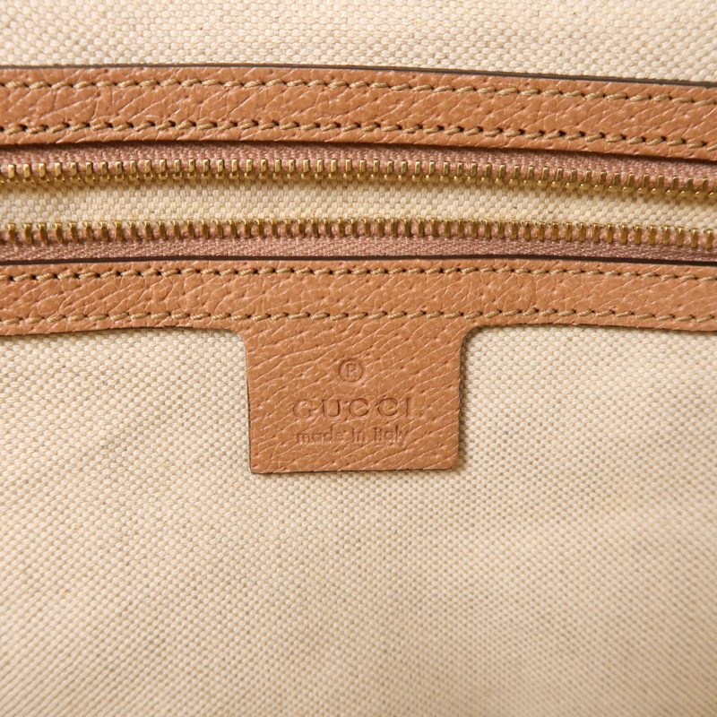 GUCCI 帆布/皮革Tote Bag金扣肩背袋-5