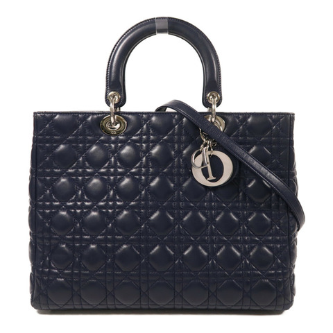 Dior 羊皮皮革Lady Dior Large銀扣手挽肩背兩用袋