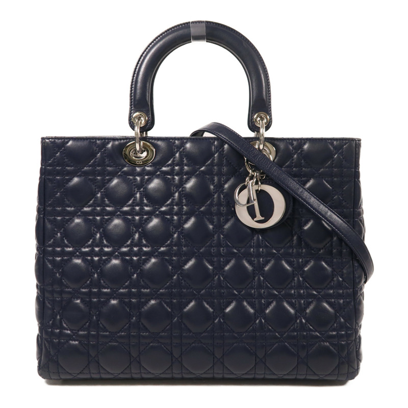 Dior 羊皮皮革Lady Dior Large銀扣手挽肩背兩用袋-0