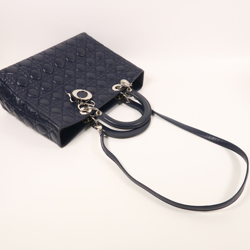 Dior 羊皮皮革Lady Dior Large銀扣手挽肩背兩用袋-7