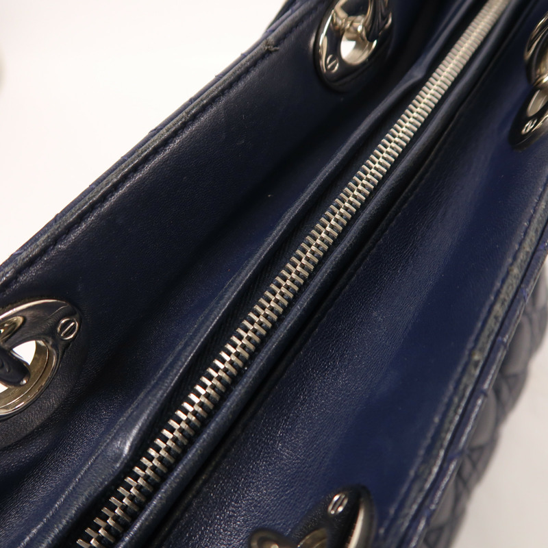 Dior 羊皮皮革Lady Dior Large銀扣手挽肩背兩用袋-15