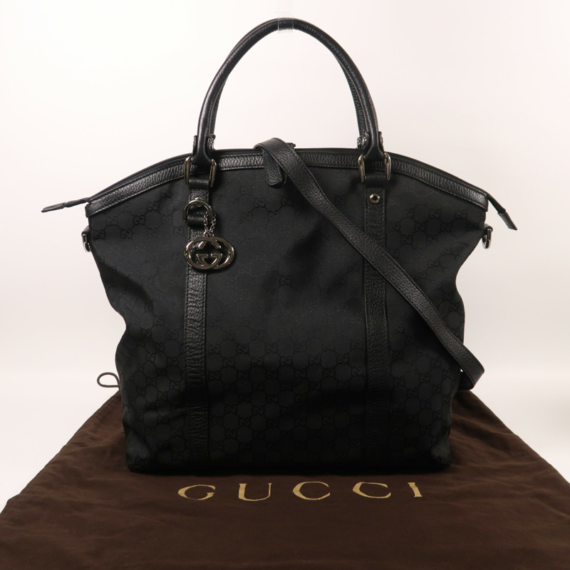 GUCCI 帆布2 Way Shoulder銀扣手挽肩背兩用袋-8