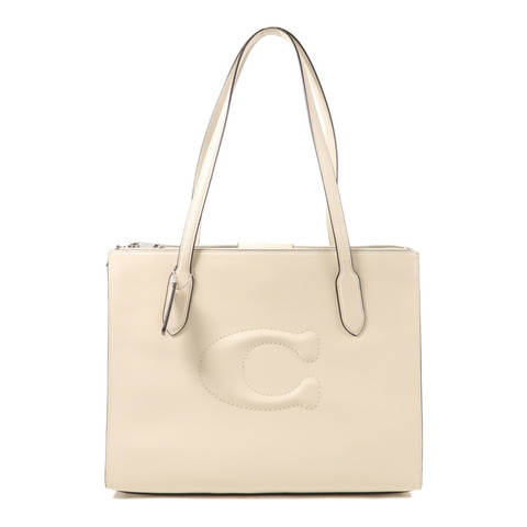 COACH 牛皮皮革Tote Bag銀扣肩背袋