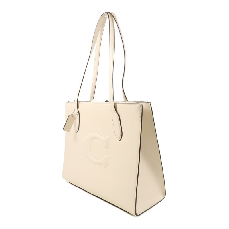 COACH 牛皮皮革Tote Bag銀扣肩背袋-2