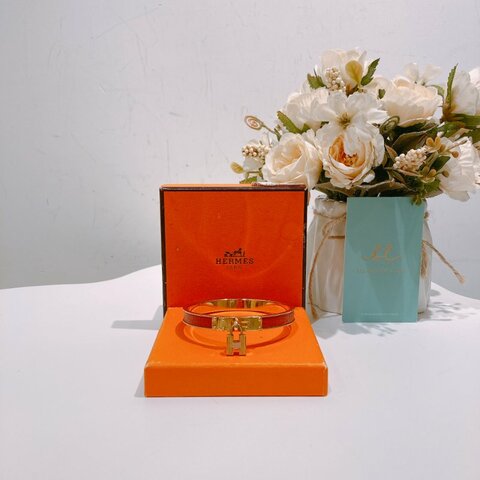 TW4536 Hermes 愛馬仕 凱莉穿戴式手鐲 愛馬仕橙 中古Kelly Bracelet 65 size Orange x GHW