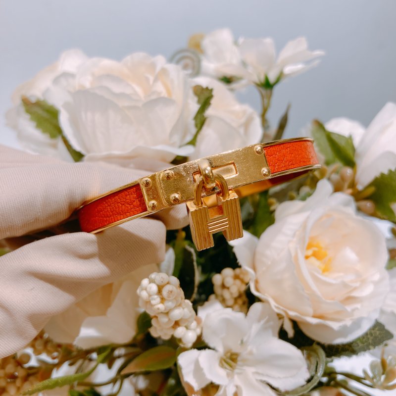 TW4536 Hermes 愛馬仕 凱莉穿戴式手鐲 愛馬仕橙 中古Kelly Bracelet 65 size Orange x GHW-2