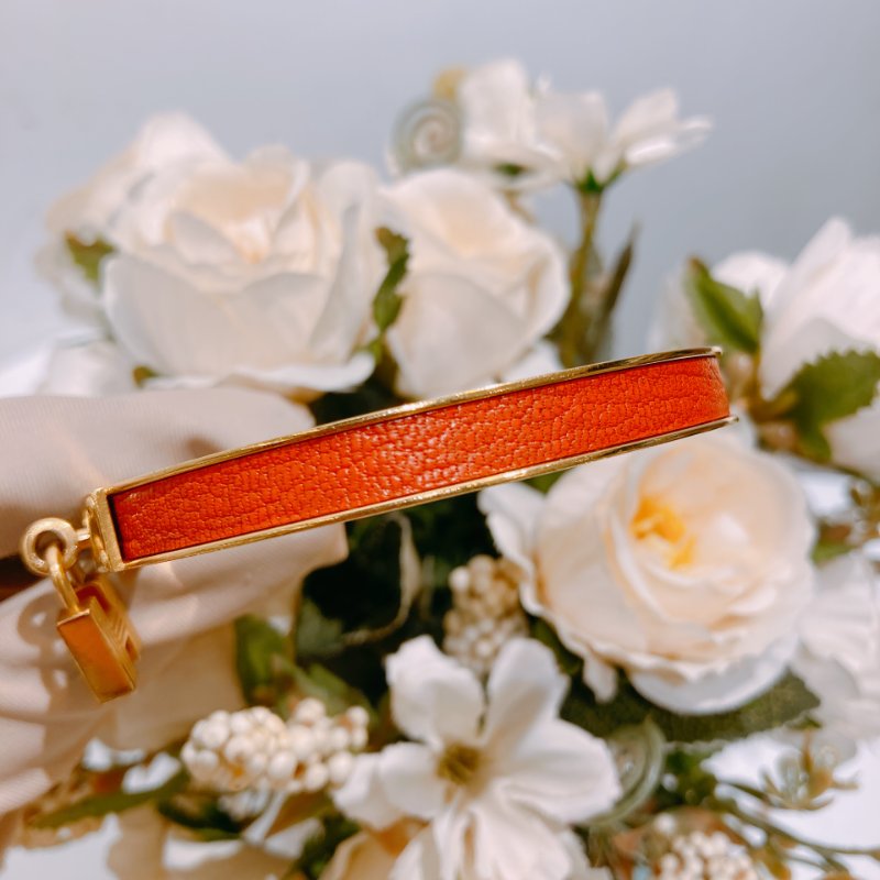 TW4536 Hermes 愛馬仕 凱莉穿戴式手鐲 愛馬仕橙 中古Kelly Bracelet 65 size Orange x GHW-3