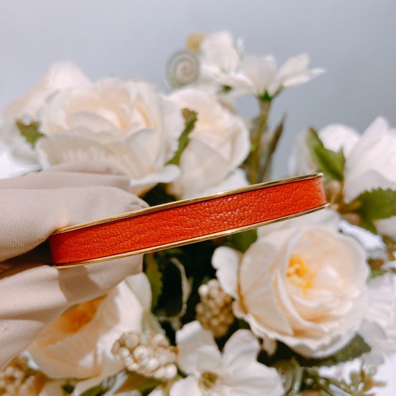 TW4536 Hermes 愛馬仕 凱莉穿戴式手鐲 愛馬仕橙 中古Kelly Bracelet 65 size Orange x GHW-7