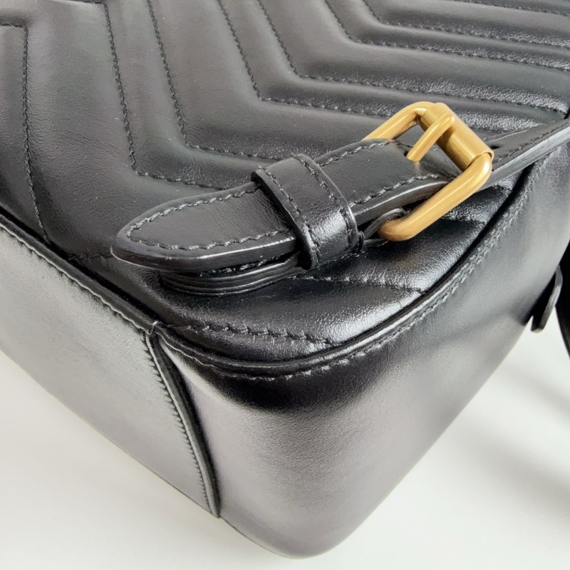 Gucci 黑金marmont馬蒙雙G後背包-11