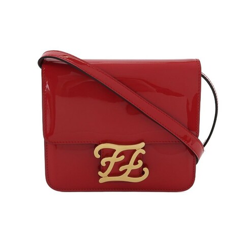Fendi Karligraphy漆皮純色花體雙F logo斜背包