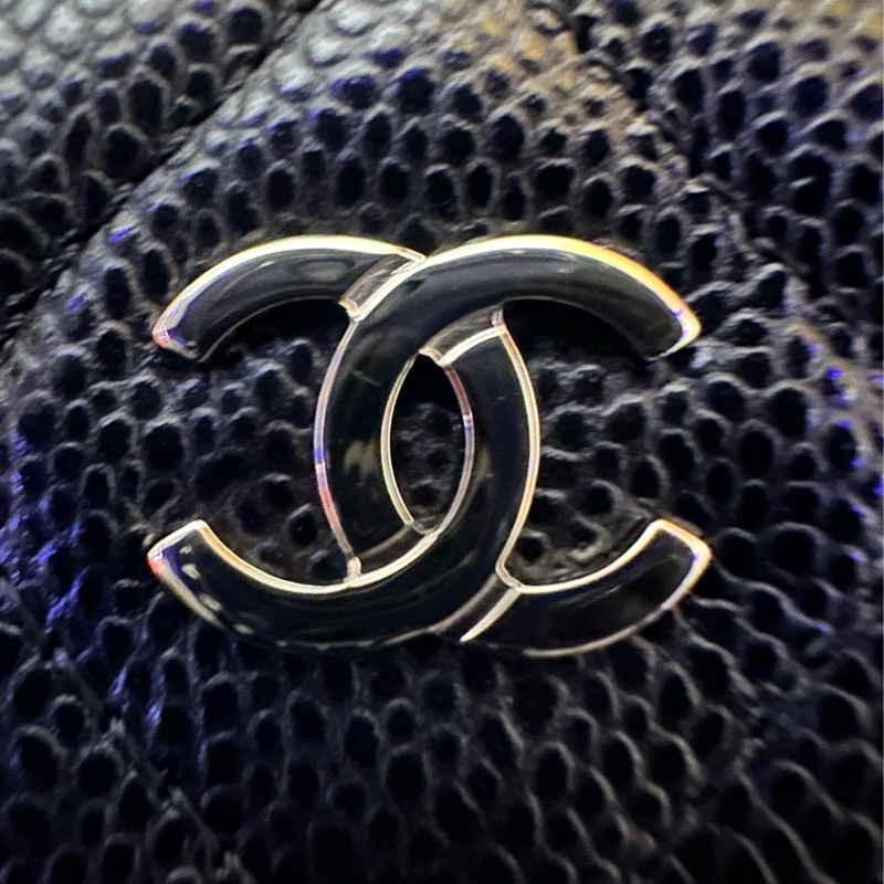 Chanel黑金荔枝皮L型拉鍊零錢卡包AP3179B-4