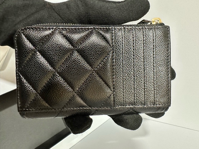 Chanel黑金荔枝皮L型拉鍊零錢卡包AP3179B-7