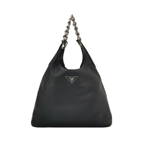 Prada 牛皮三角徽標鏈條黑色肩背包