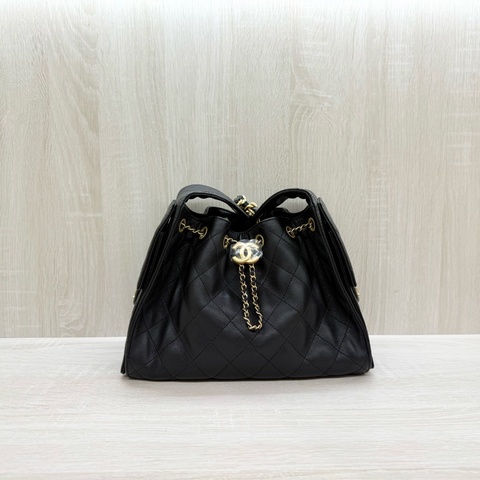 CHANEL黑金粒紋牛皮HOBO 25BAG小號肩背包AS5293