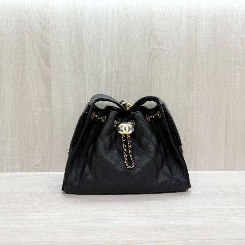 CHANEL黑金粒紋牛皮HOBO 25BAG小號肩背包AS5293-0