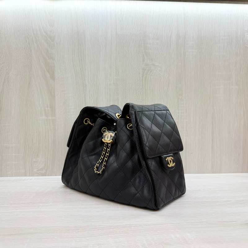 CHANEL黑金粒紋牛皮HOBO 25BAG小號肩背包AS5293-2