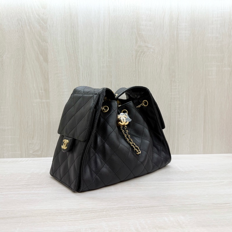 CHANEL黑金粒紋牛皮HOBO 25BAG小號肩背包AS5293-3