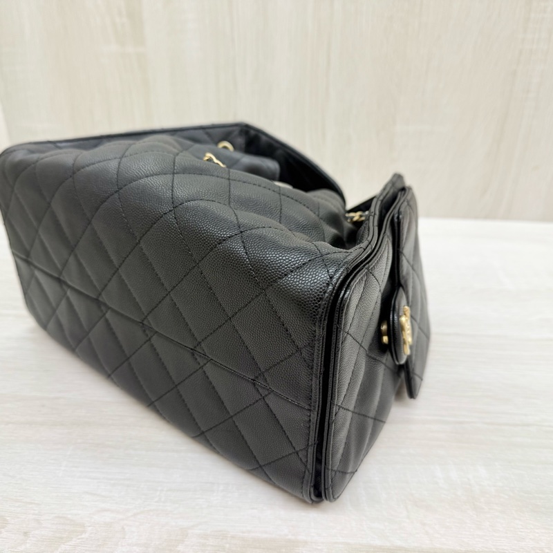 CHANEL黑金粒紋牛皮HOBO 25BAG小號肩背包AS5293-7