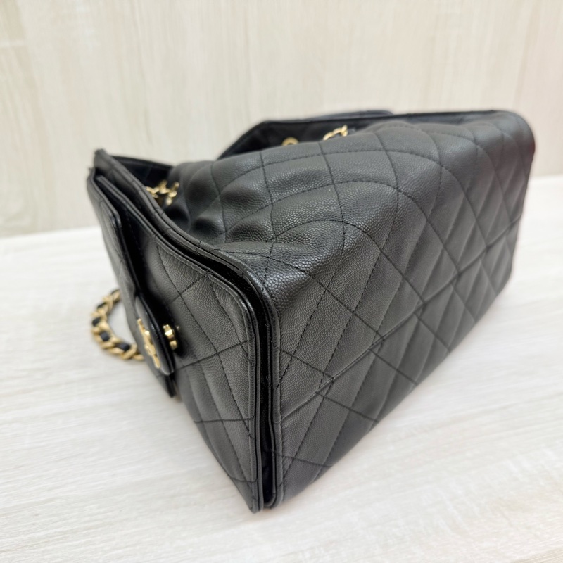 CHANEL黑金粒紋牛皮HOBO 25BAG小號肩背包AS5293-8