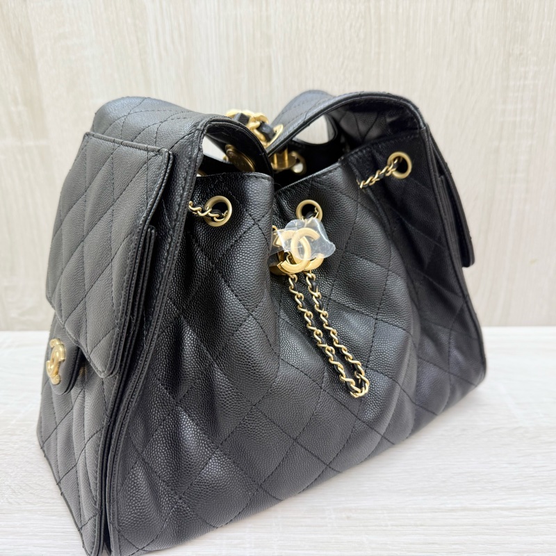 CHANEL黑金粒紋牛皮HOBO 25BAG小號肩背包AS5293-10