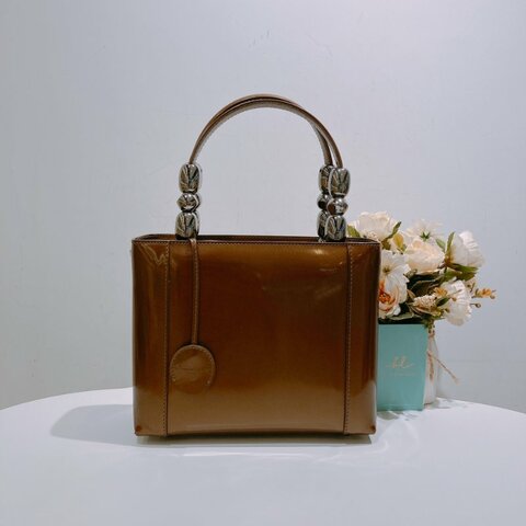 TW4537	Christian Dior 迪奧 中古 漆皮手提包 Vintage Small Malice Tote Brown