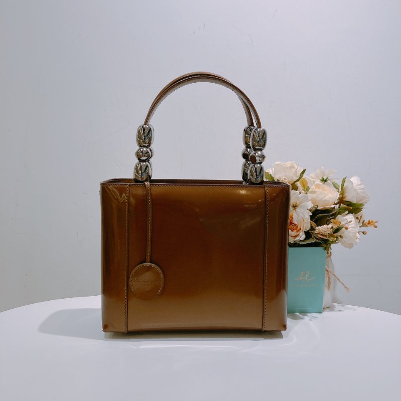 TW4537 Christian Dior 迪奧 中古 漆皮手提包 Vintage Small Malice Tote Brown-0