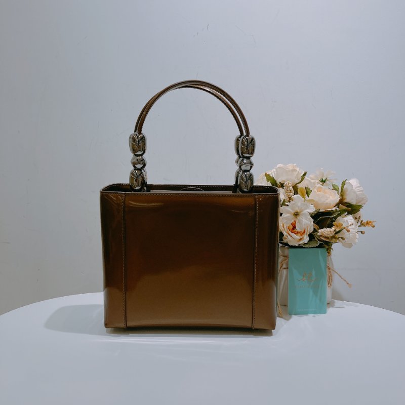 TW4537 Christian Dior 迪奧 中古 漆皮手提包 Vintage Small Malice Tote Brown-1