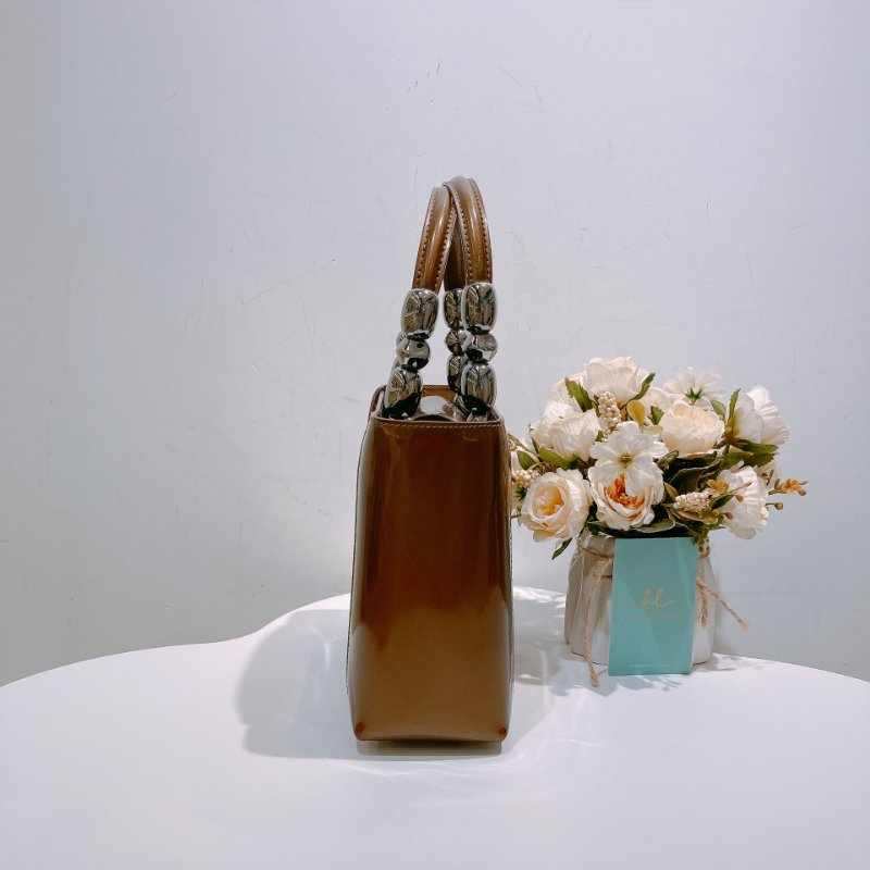 TW4537 Christian Dior 迪奧 中古 漆皮手提包 Vintage Small Malice Tote Brown-2