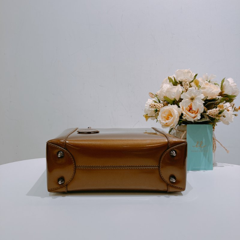 TW4537 Christian Dior 迪奧 中古 漆皮手提包 Vintage Small Malice Tote Brown-4