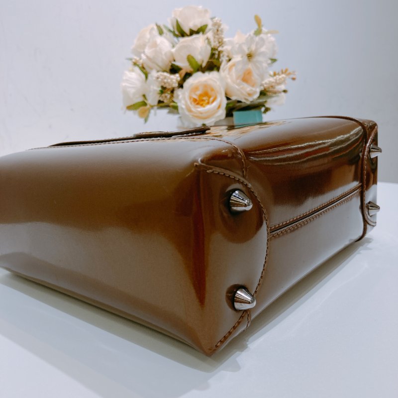 TW4537 Christian Dior 迪奧 中古 漆皮手提包 Vintage Small Malice Tote Brown-5