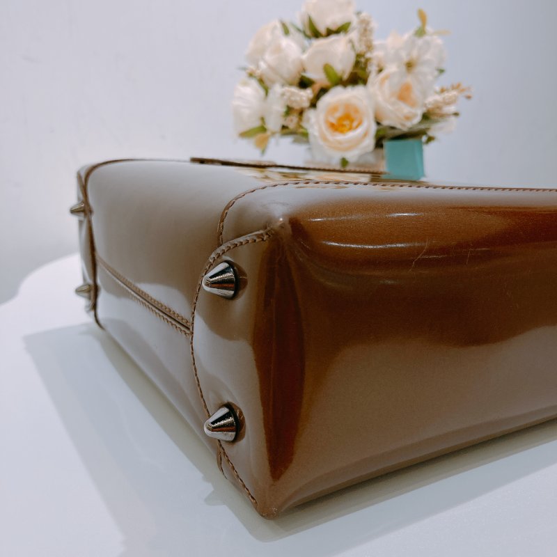 TW4537 Christian Dior 迪奧 中古 漆皮手提包 Vintage Small Malice Tote Brown-6