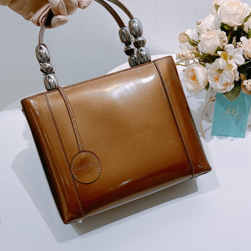 TW4537 Christian Dior 迪奧 中古 漆皮手提包 Vintage Small Malice Tote Brown-7