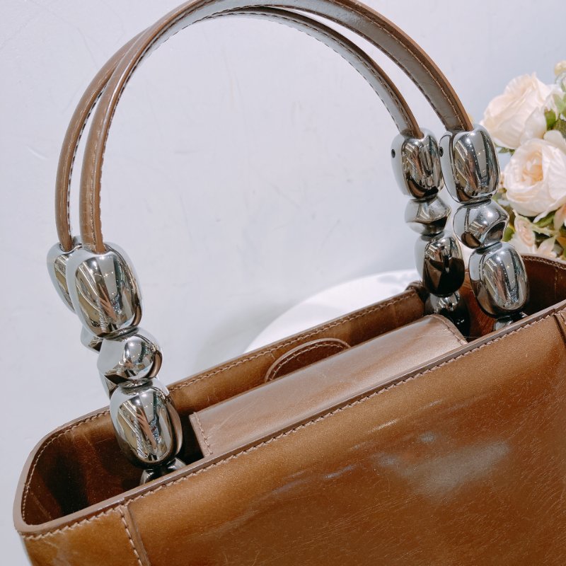 TW4537 Christian Dior 迪奧 中古 漆皮手提包 Vintage Small Malice Tote Brown-9