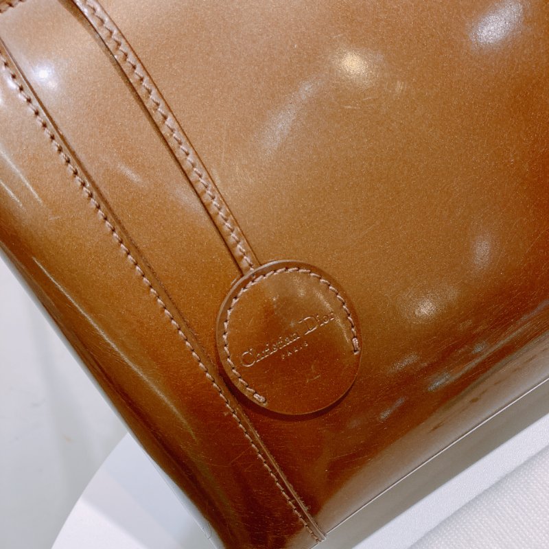 TW4537 Christian Dior 迪奧 中古 漆皮手提包 Vintage Small Malice Tote Brown-12