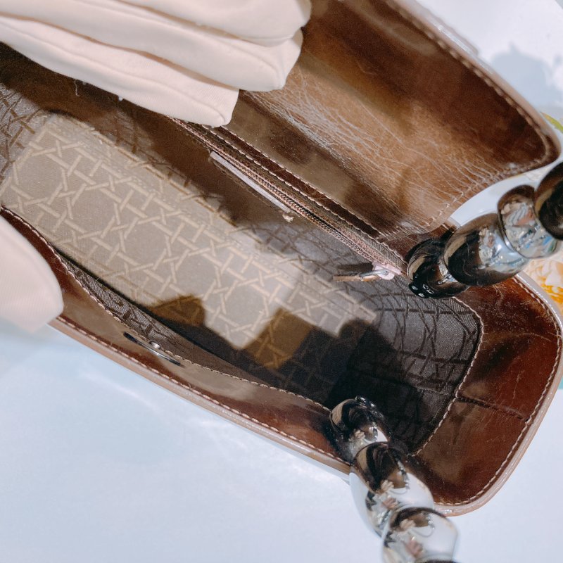 TW4537 Christian Dior 迪奧 中古 漆皮手提包 Vintage Small Malice Tote Brown-14