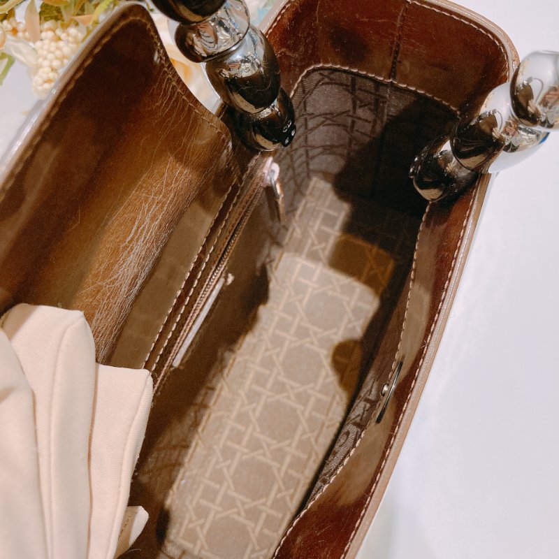TW4537 Christian Dior 迪奧 中古 漆皮手提包 Vintage Small Malice Tote Brown-15