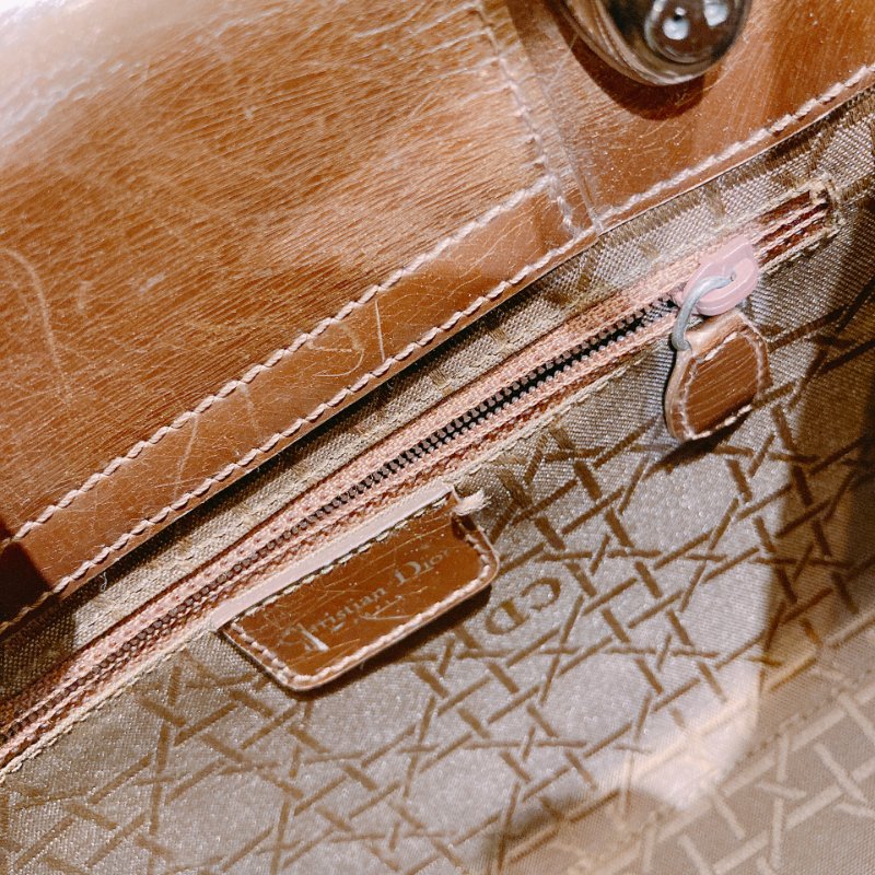 TW4537 Christian Dior 迪奧 中古 漆皮手提包 Vintage Small Malice Tote Brown-16