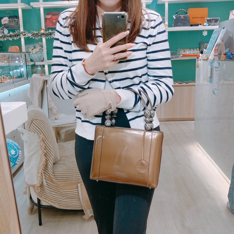 TW4537 Christian Dior 迪奧 中古 漆皮手提包 Vintage Small Malice Tote Brown-17